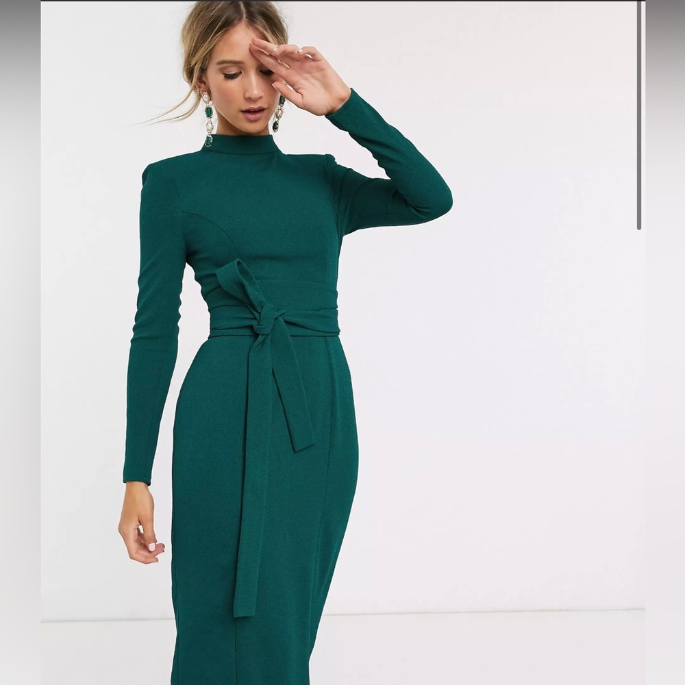 ASOS long sleeve midi dress with belt in green. BRAND-NEW!
